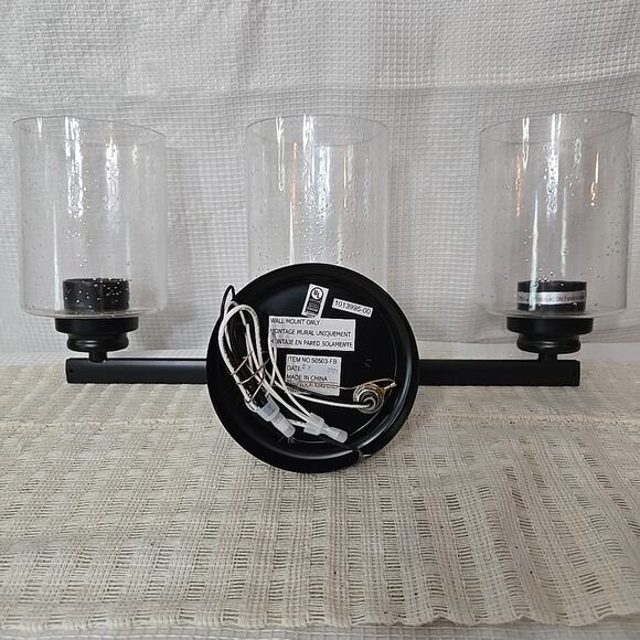 NWB Craftmade Bolden 3 Light Vanity Flat Black Clear Seeded Glass 24x 9 Inch - Picture 5 of 9